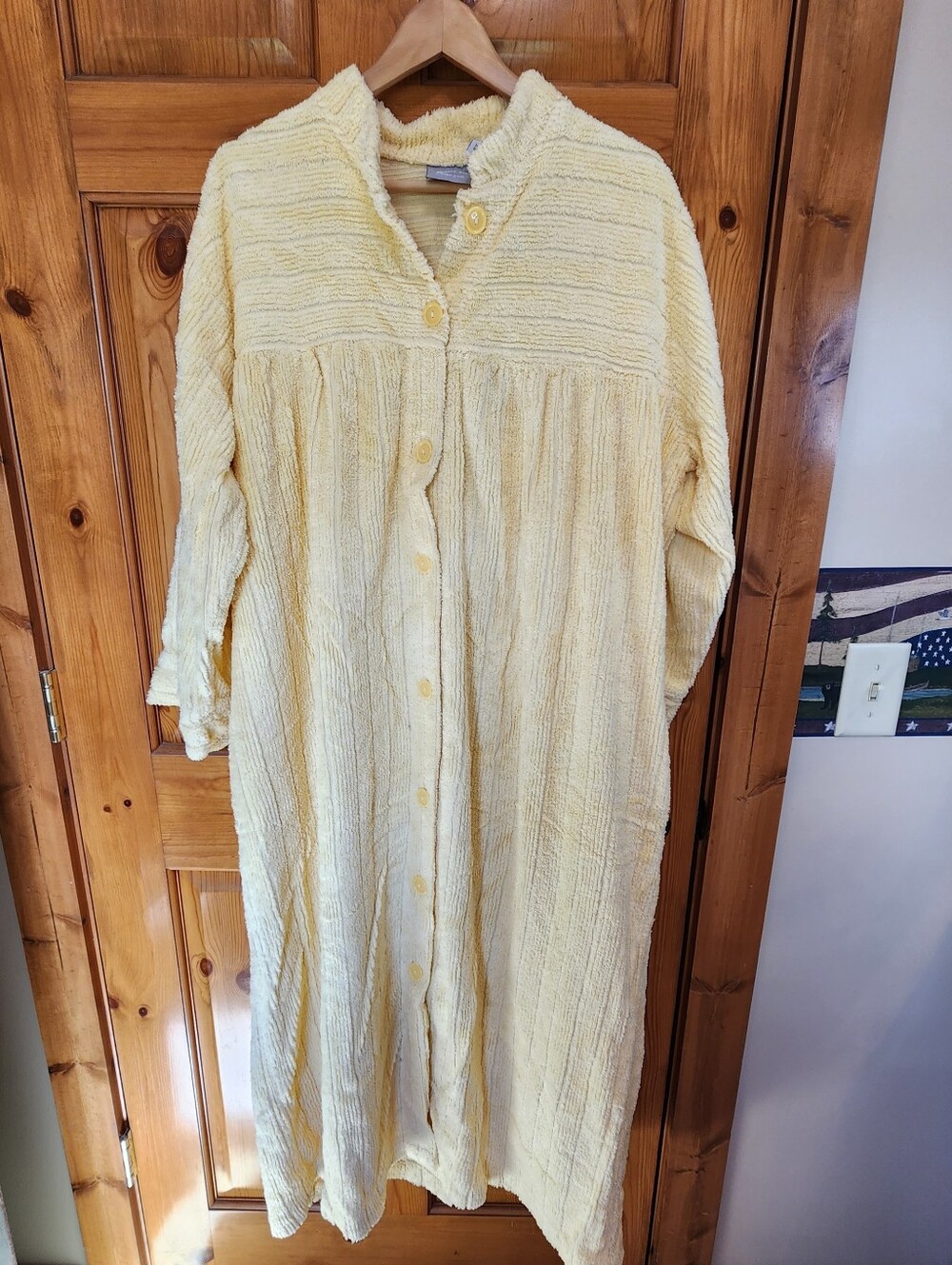 Soft Yellow Button-Front Chenile Long Robe, XL